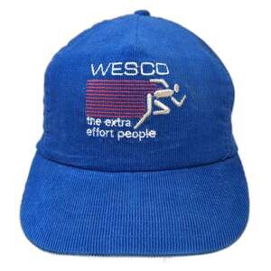 Atlas 5 Panel Blue Corduroy Slideback Wesco Extra Effort Logo Hat Vintage